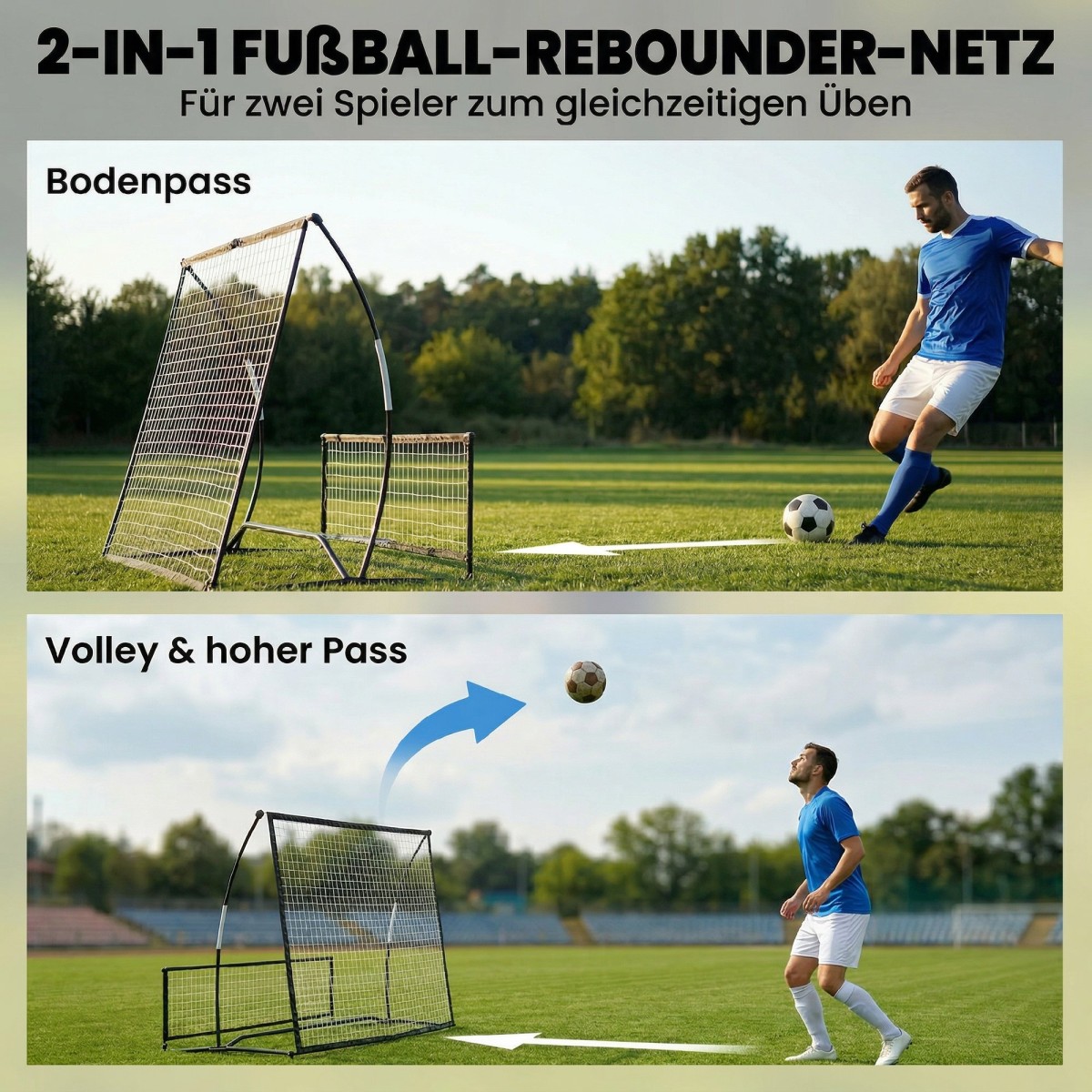 Rebounder για ποδόσφαιρο, 2 σε 1 διπλής όψης αναδιπλούμενος προστατευτικός τοίχος με δίχτυ τοίχου επαναφοράς, 200 x 94 cm, μαύρο