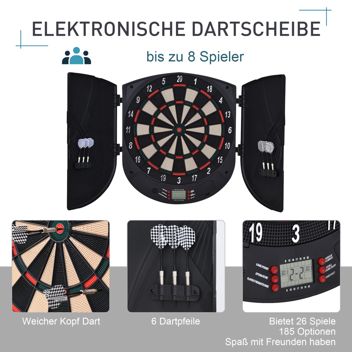 Ηλεκτρονικό βελάκι Dartboard με φωνητικές προτροπές Αγγλικές φωνητικές ενδείξεις LED 6 βελάκια 26 παιχνίδια 185 παραλλαγές Μηχάνημα βελών με πόρτα Σετ Dartboard για έως και 8 παίκτες