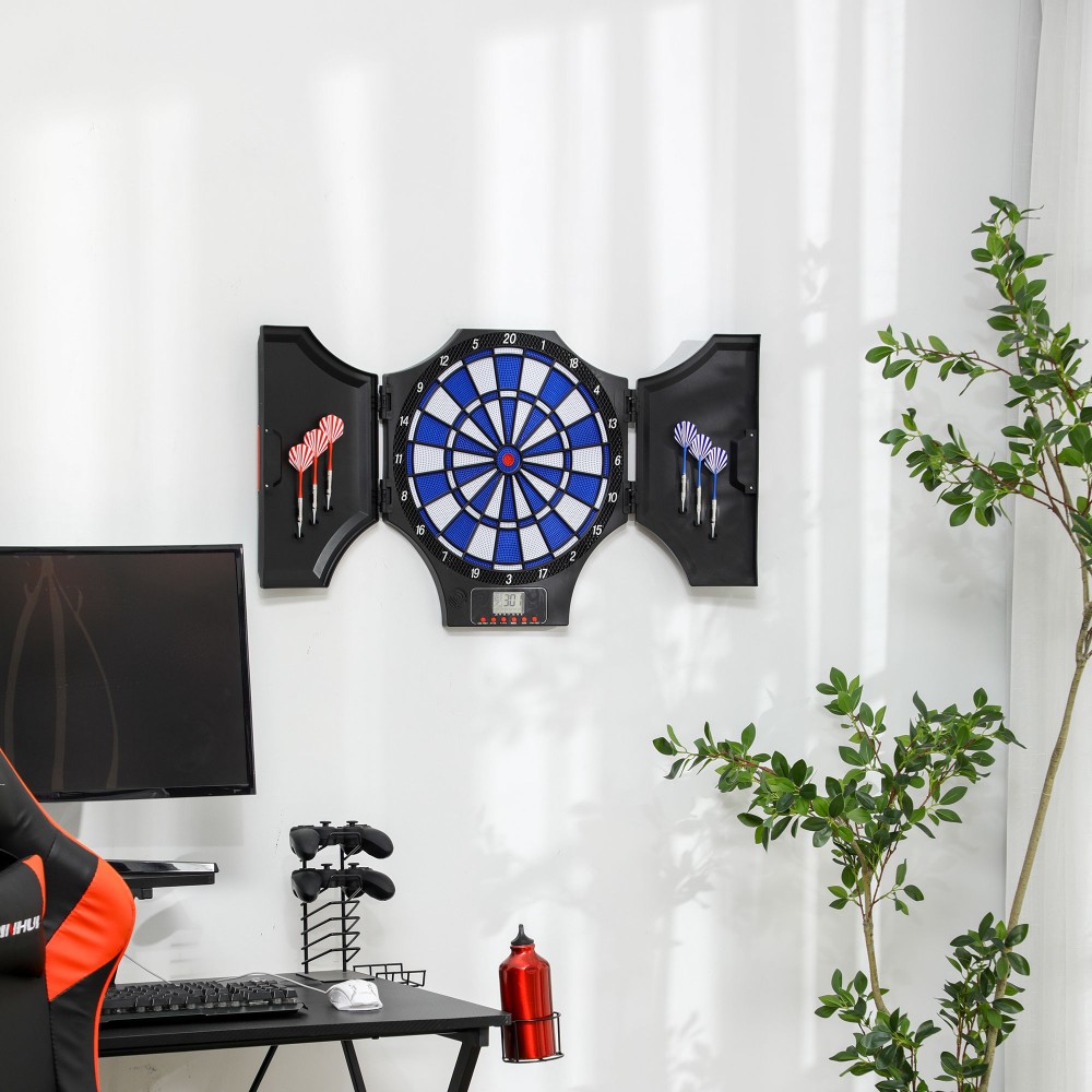 Dartboard, ηλεκτρονικό, 31 παιχνίδια και 285 προγράμματα, για 8 παίκτες, 2 πόρτες, 6 βέλη, ήχος, μαύρο, 83 x 45 x 4 cm