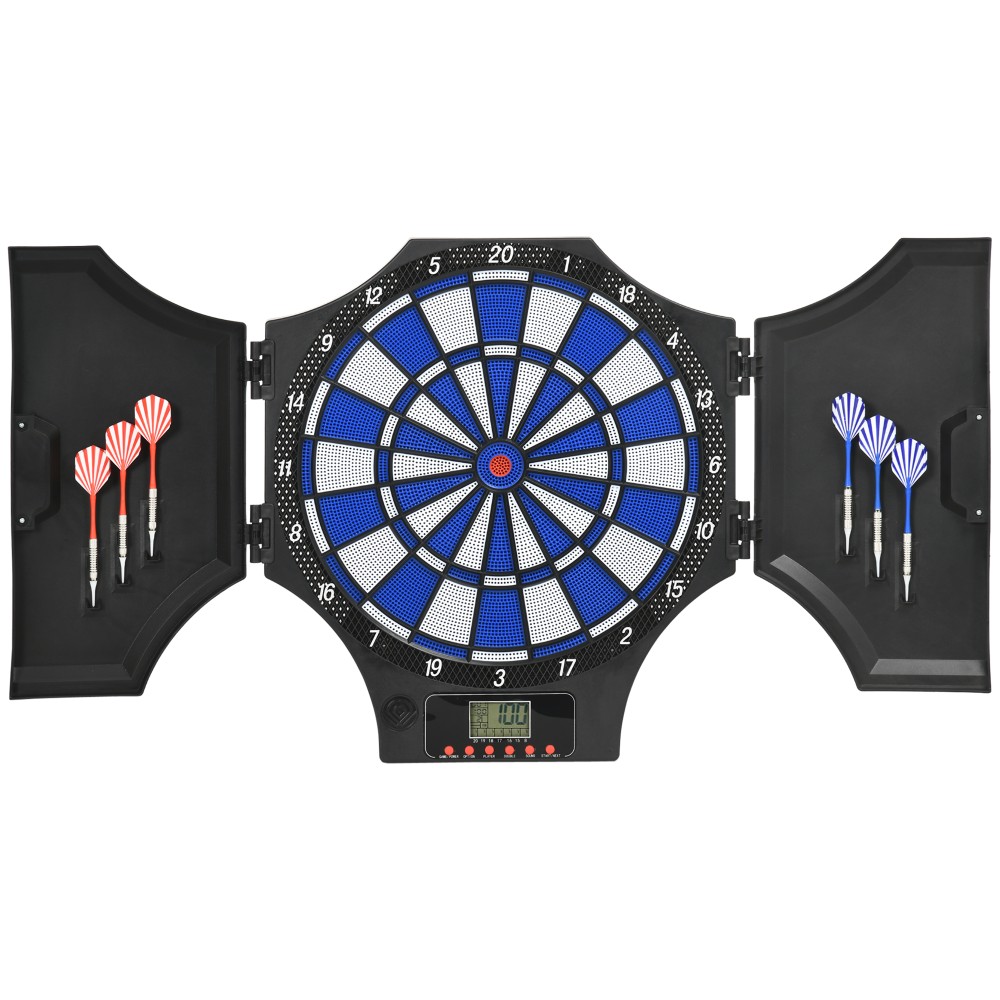 Dartboard, ηλεκτρονικό, 31 παιχνίδια και 285 προγράμματα, για 8 παίκτες, 2 πόρτες, 6 βέλη, ήχος, μαύρο, 83 x 45 x 4 cm