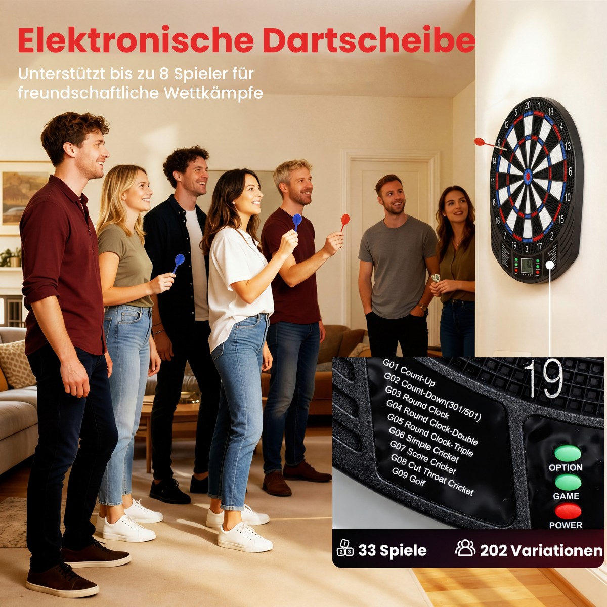 Ηλεκτρονικό βελάκι για 1-8 παίκτες, οθόνη LCD, 6 σετ βελών, πολύχρωμο