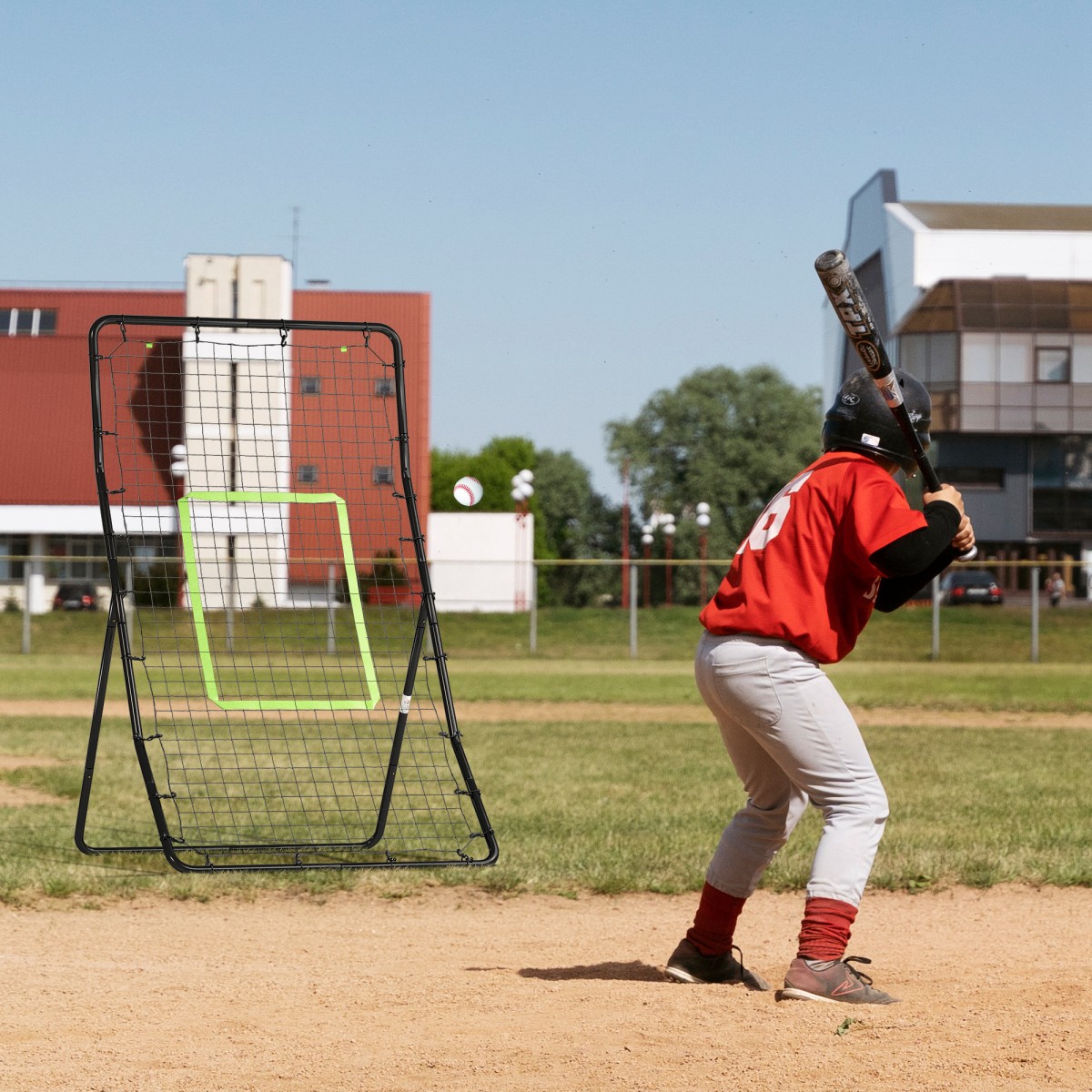 Μπέιζμπολ Rebounder, Φορητό δίχτυ Softball Pitchback, Rebound Net με Ζώνη Στόχου, Ρυθμιζόμενη Γωνία Δίχτυ Pitching for Baseballs Softballs, Metal, Black