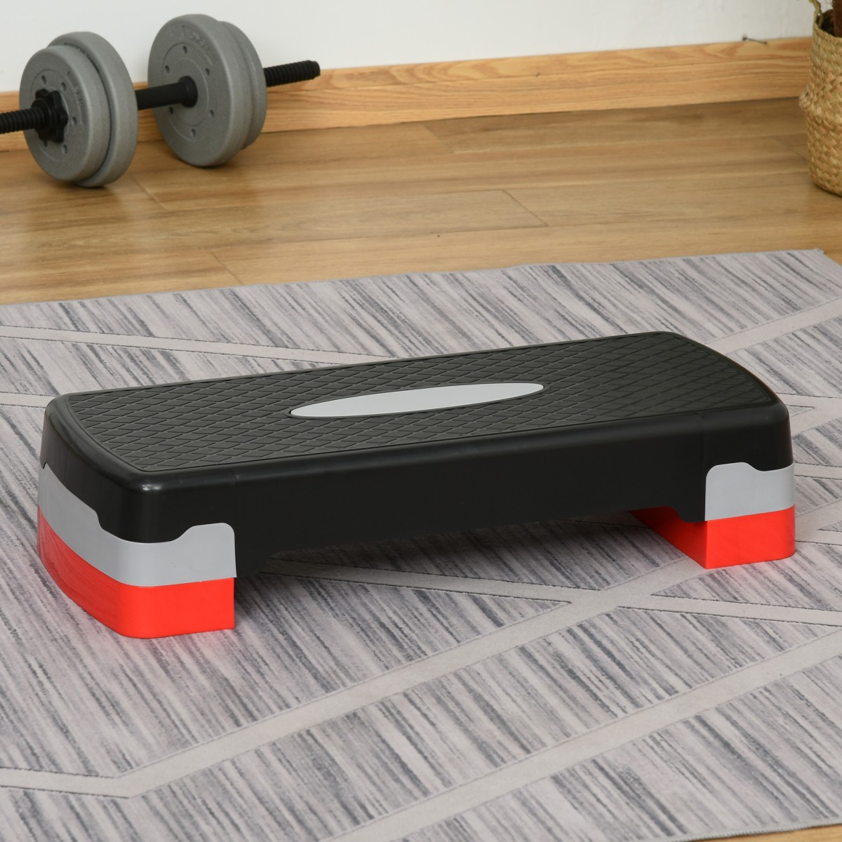 Αερόβιο stepper 2 σταδίων ρυθμιζόμενο ύψος 68 x 28 x 15 cm μαύρο + γκρι + κόκκινο