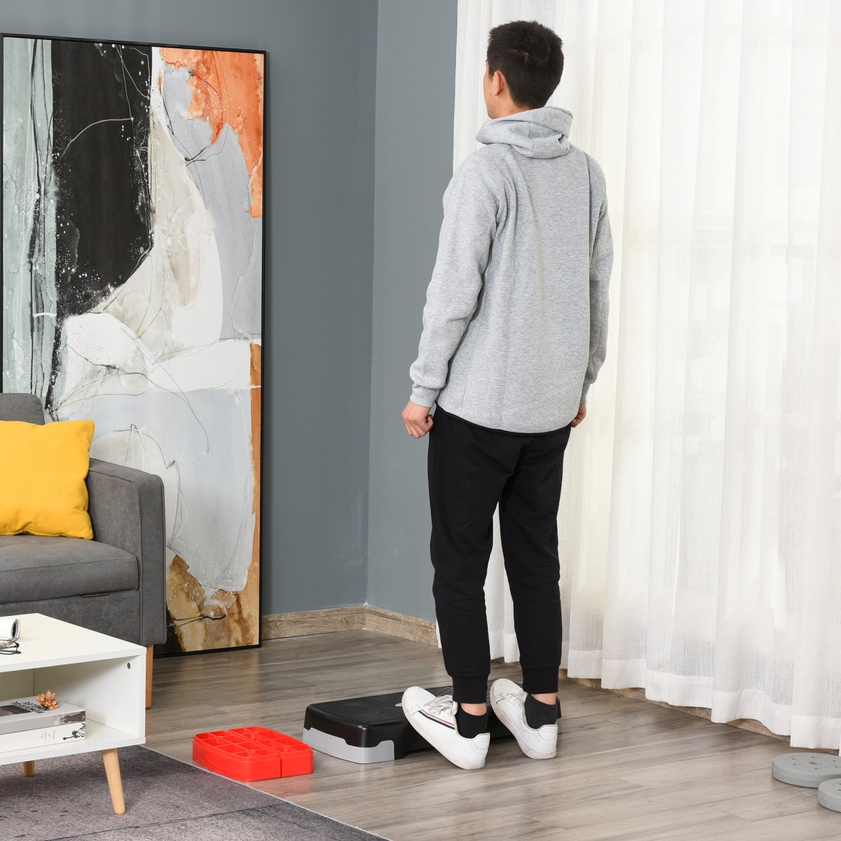 Αερόβιο stepper 2 σταδίων ρυθμιζόμενο ύψος 68 x 28 x 15 cm μαύρο + γκρι + κόκκινο