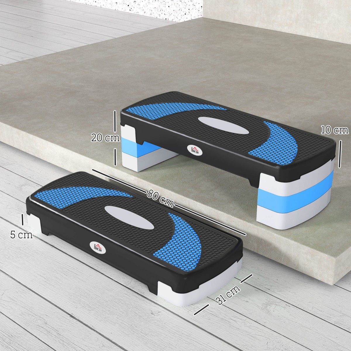 Αερόβιο stepper 3 σταδίων ρυθμιζόμενο ύψος 80 x 31 x 20 cm μαύρο + γαλάζιο + γκρι