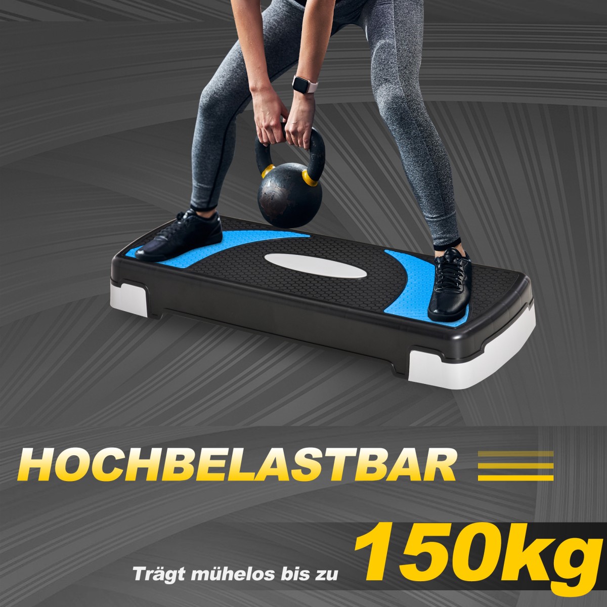 Αερόβιο stepper 3 σταδίων ρυθμιζόμενο ύψος 80 x 31 x 20 cm μαύρο + γαλάζιο + γκρι