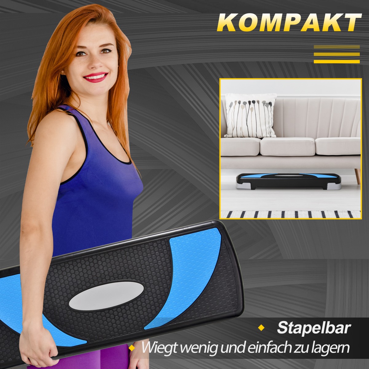 Αερόβιο stepper 3 σταδίων ρυθμιζόμενο ύψος 80 x 31 x 20 cm μαύρο + γαλάζιο + γκρι