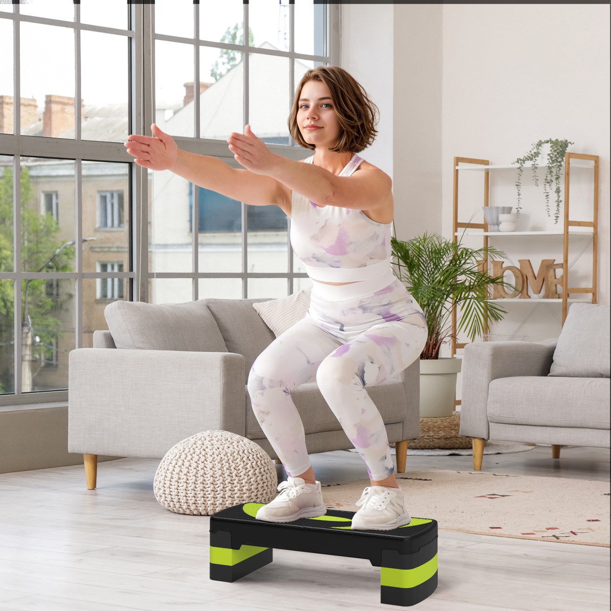 Αερόβιο stepper, ρυθμιζόμενο ύψος, για εσωτερική και εξωτερική χρήση, χωρητικότητα φορτίου έως 150 kg, 80 x 31 x 10-20 cm, πράσινο