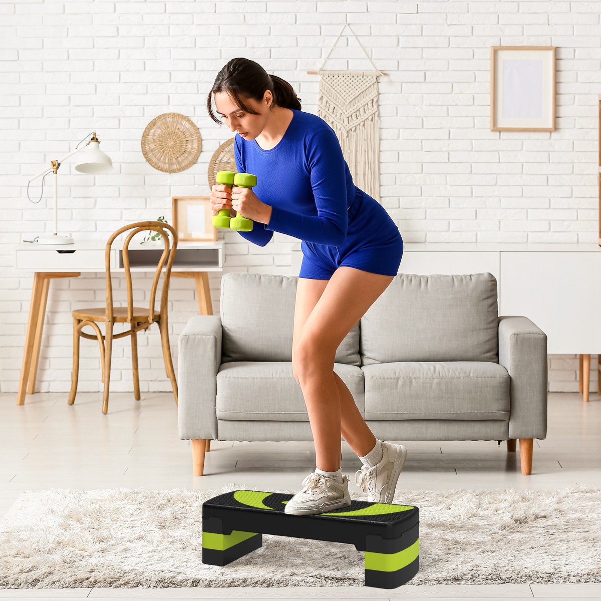 Αερόβιο stepper, ρυθμιζόμενο ύψος, για εσωτερική και εξωτερική χρήση, χωρητικότητα φορτίου έως 150 kg, 80 x 31 x 10-20 cm, πράσινο