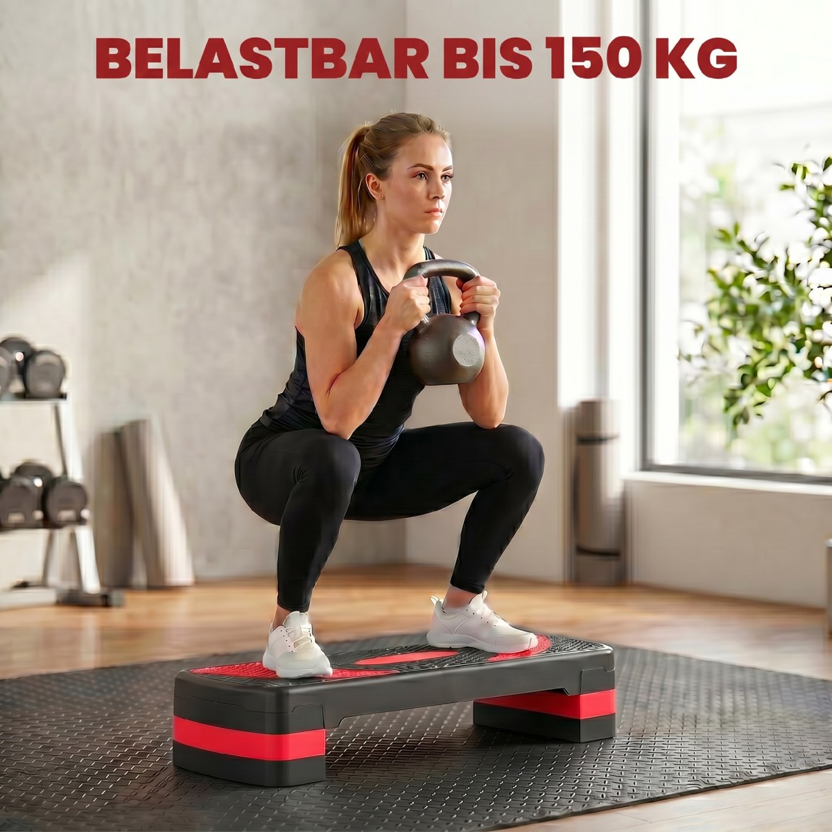 Αερόβιο stepper, ρυθμιζόμενο ύψος, για εσωτερική και εξωτερική χρήση, χωρητικότητα φορτίου έως 150 kg, 80 x 31 x 10-20 cm, κόκκινο