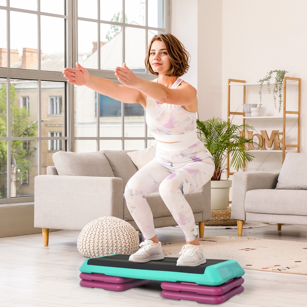 Βαλόνι ρυθμιζόμενο ύψος Fitness Stepper 3 επιπέδων (10/15/20 cm) Αντιολισθητικός πάγκος βημάτων για γυμναστήριο στο σπίτι Πλαστικό Γραφείο Μαύρο + Πράσινο + Μωβ