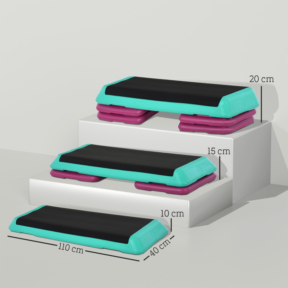 Βαλόνι ρυθμιζόμενο ύψος Fitness Stepper 3 επιπέδων (10/15/20 cm) Αντιολισθητικός πάγκος βημάτων για γυμναστήριο στο σπίτι Πλαστικό Γραφείο Μαύρο + Πράσινο + Μωβ