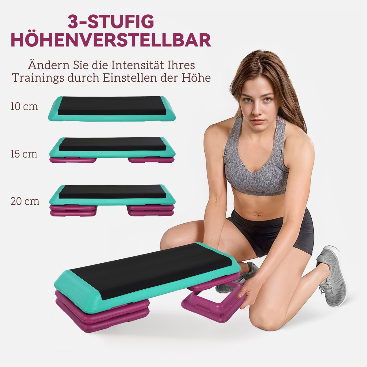 Βαλόνι ρυθμιζόμενο ύψος Fitness Stepper 3 επιπέδων (10/15/20 cm) Αντιολισθητικός πάγκος βημάτων για γυμναστήριο στο σπίτι Πλαστικό Γραφείο Μαύρο + Πράσινο + Μωβ