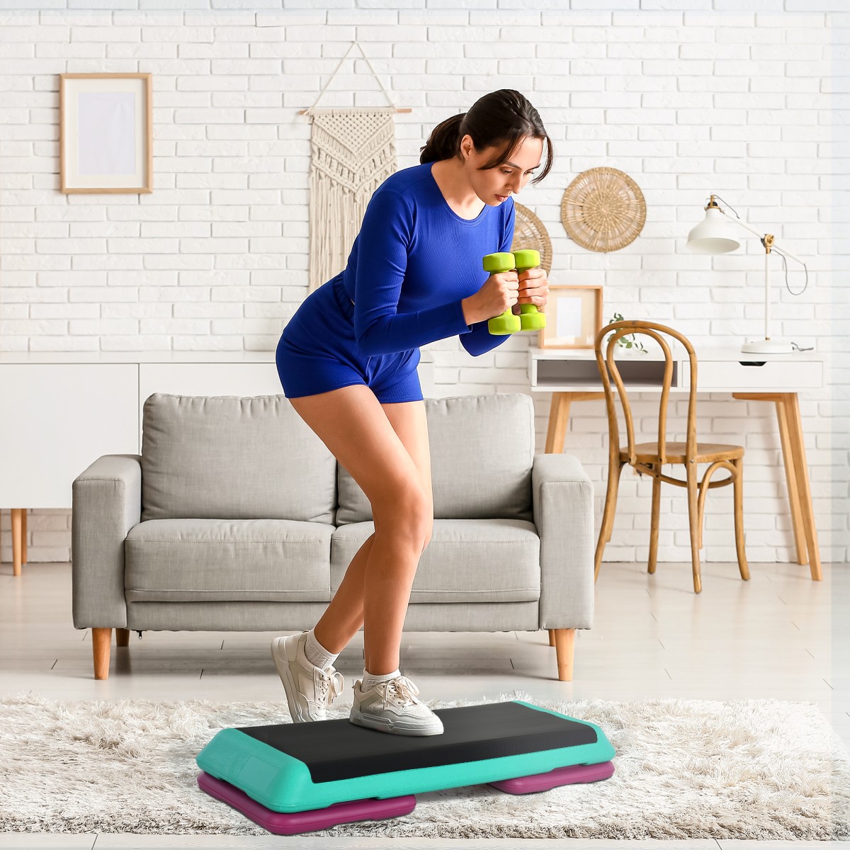 Βαλόνι ρυθμιζόμενο ύψος Fitness Stepper 3 επιπέδων (10/15/20 cm) Αντιολισθητικός πάγκος βημάτων για γυμναστήριο στο σπίτι Πλαστικό Γραφείο Μαύρο + Πράσινο + Μωβ