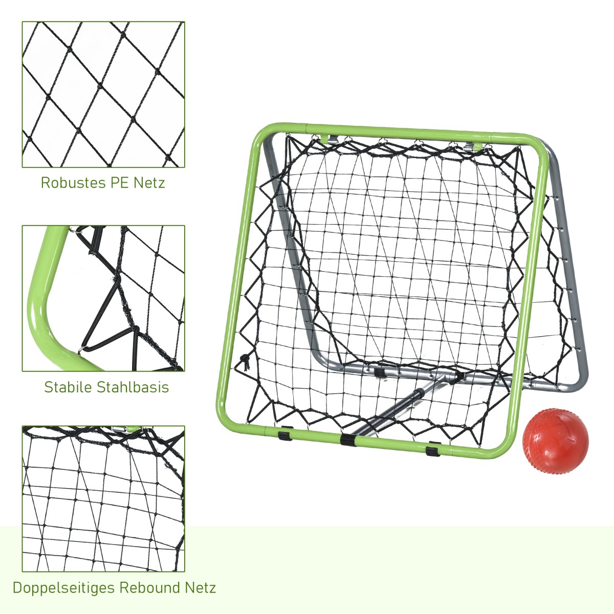 Ποδόσφαιρο Rebounder Kickback Goal Rebound Wall δίχτυ για μπάσκετ μπάσκετ διπλής όψης ριμπάουντ ρυθμιζόμενο σε 5 επίπεδα Μεταλλικό πράσινο + μαύρο 75 x 75 x 64 cm