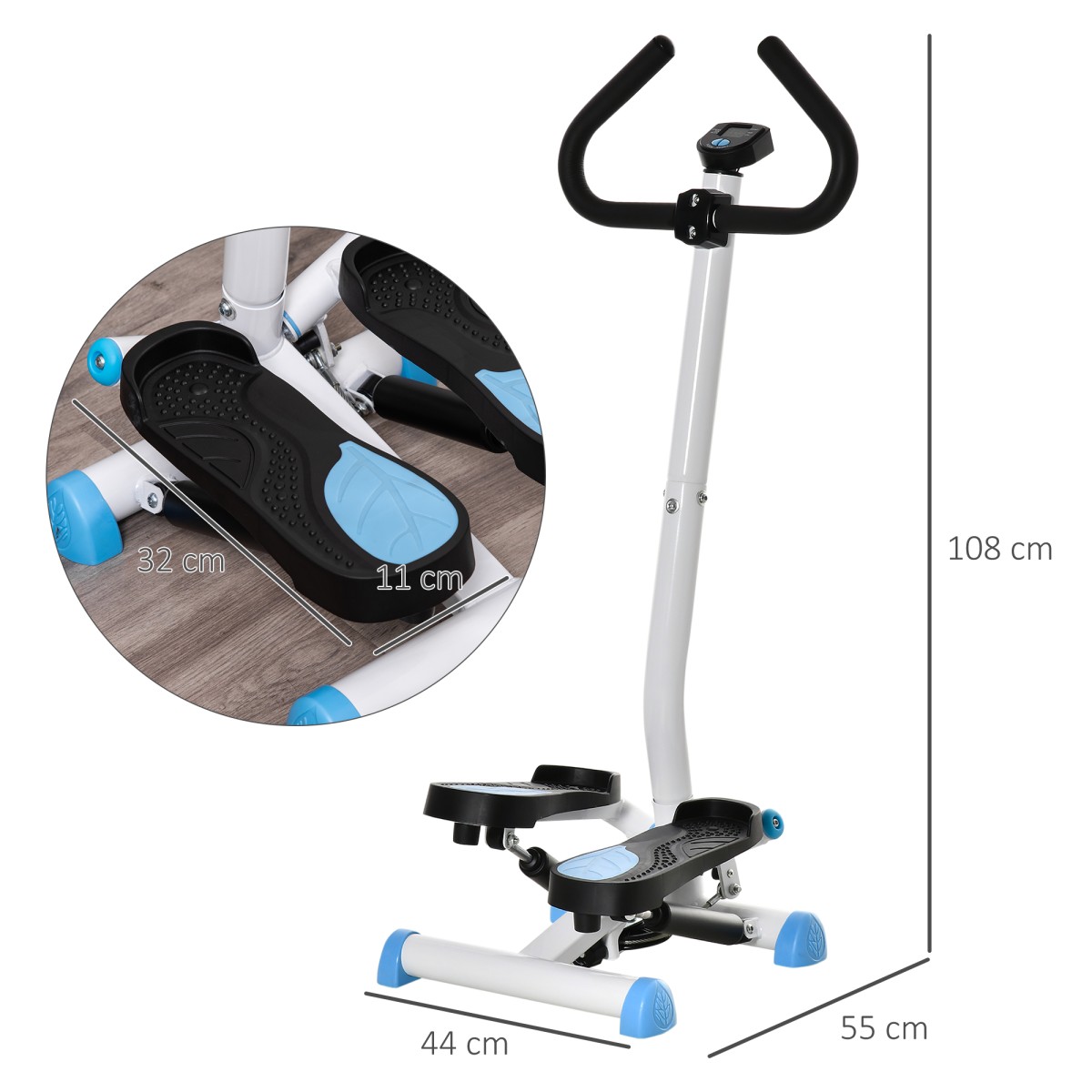 Stepper συσκευή γυμναστικής, οθόνη LCD, αντιολισθητικά πεντάλ, ατσάλι και ABS, 55x44x108 cm, έως 100 kg