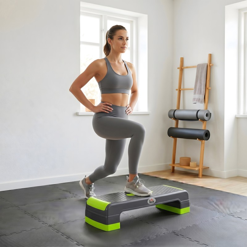 Αερόβιο stepper, ρυθμιζόμενο ύψος 3 επιπέδων, έως 150 kg, 78 x 28 x 20 cm, γκρι/πράσινο