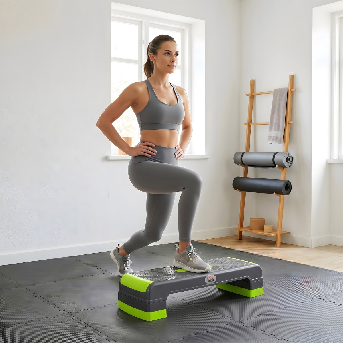 Αερόβιο stepper, ρυθμιζόμενο ύψος 3 επιπέδων, έως 150 kg, 78 x 28 x 20 cm, γκρι/πράσινο