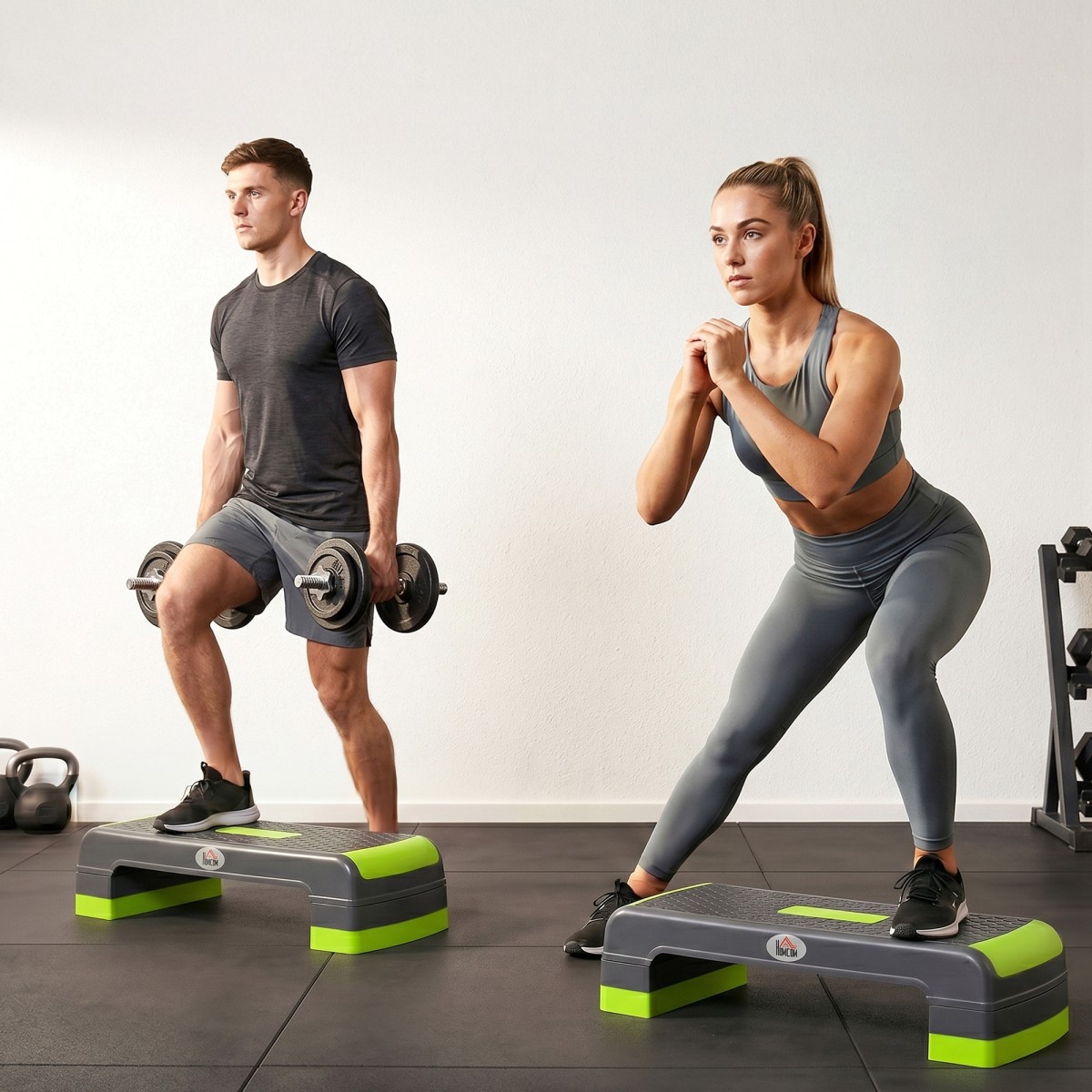 Αερόβιο stepper, ρυθμιζόμενο ύψος 3 επιπέδων, έως 150 kg, 78 x 28 x 20 cm, γκρι/πράσινο