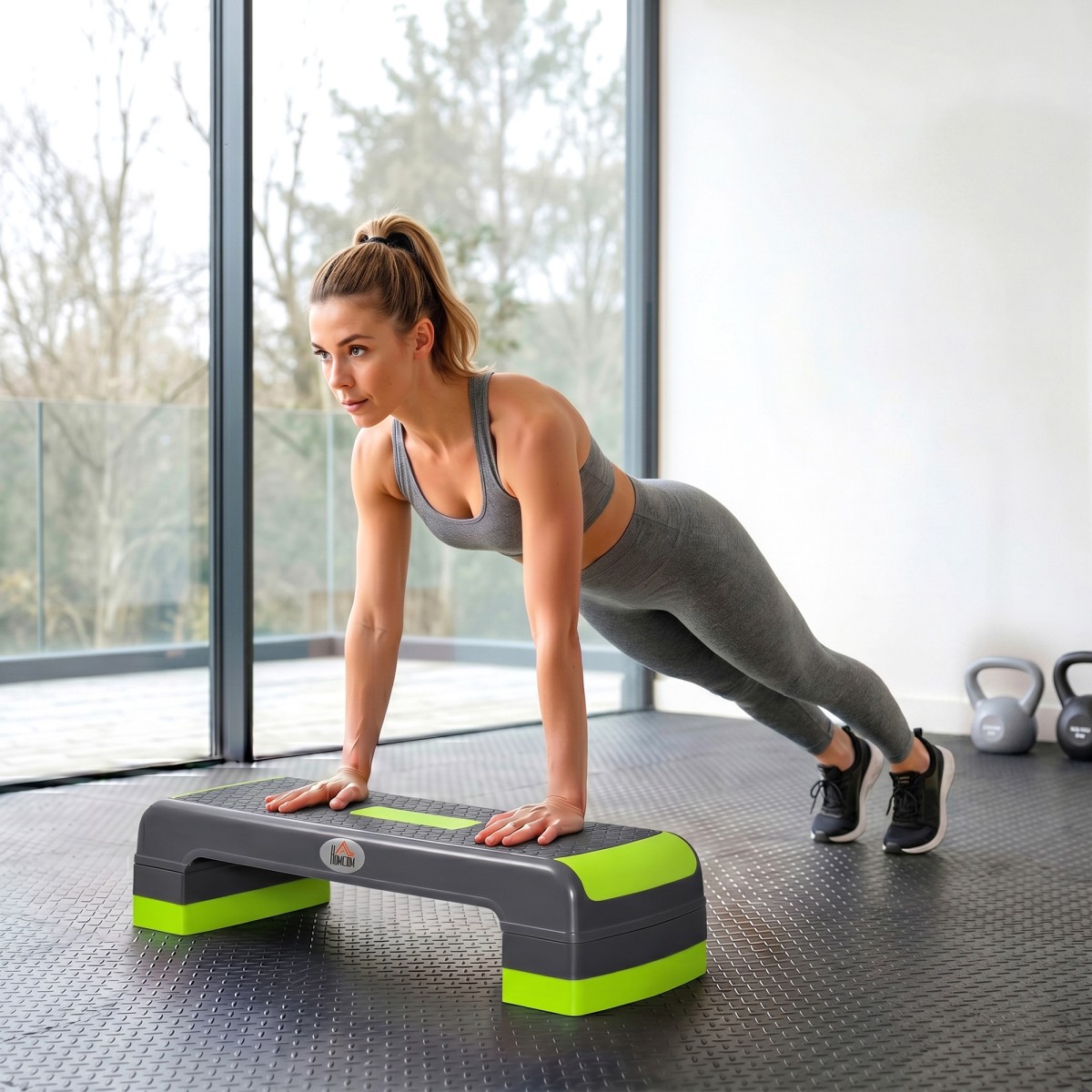 Αερόβιο stepper, ρυθμιζόμενο ύψος 3 επιπέδων, έως 150 kg, 78 x 28 x 20 cm, γκρι/πράσινο