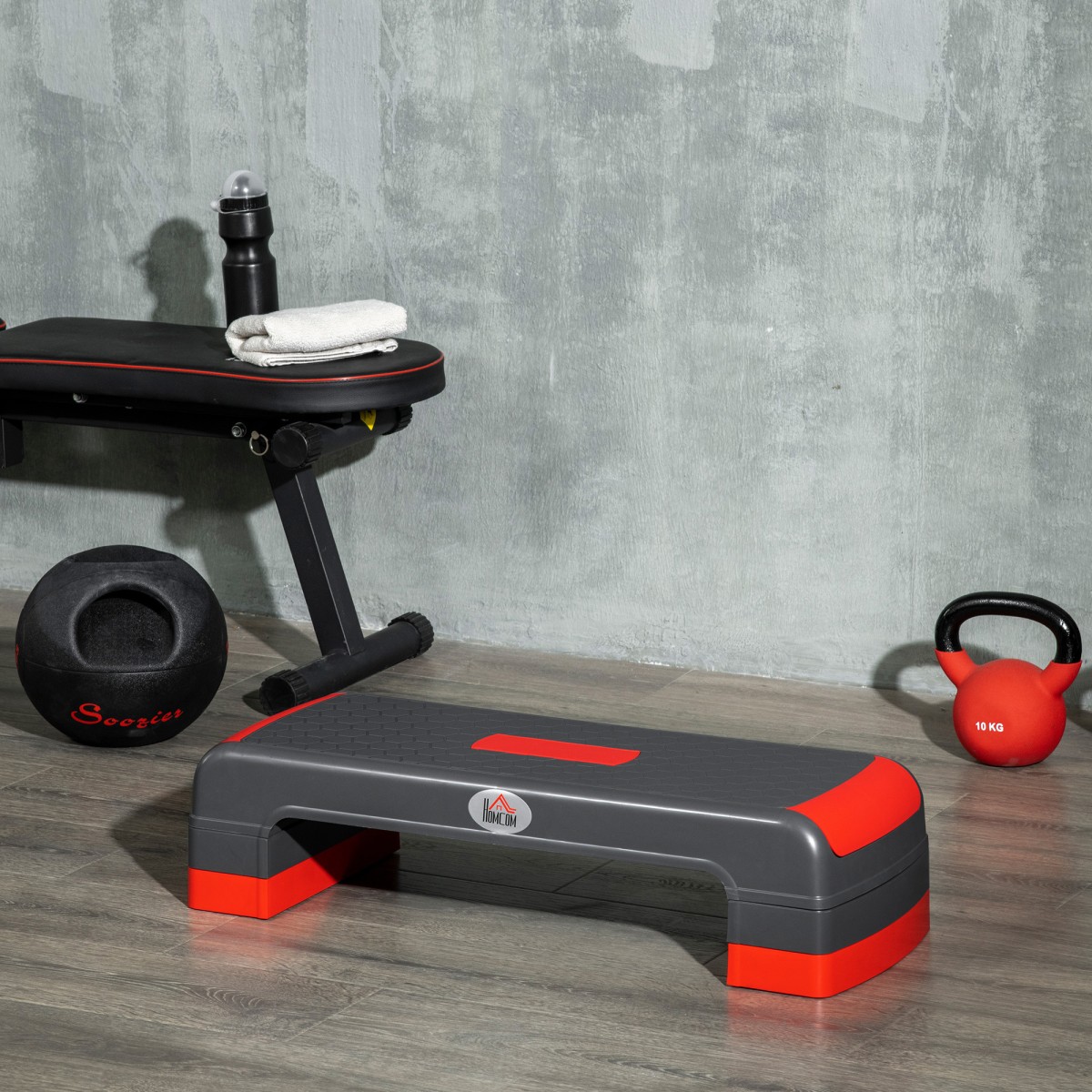 Stepper αερόβιο stepper ρυθμιζόμενο ύψος, κόκκινο + μαύρο