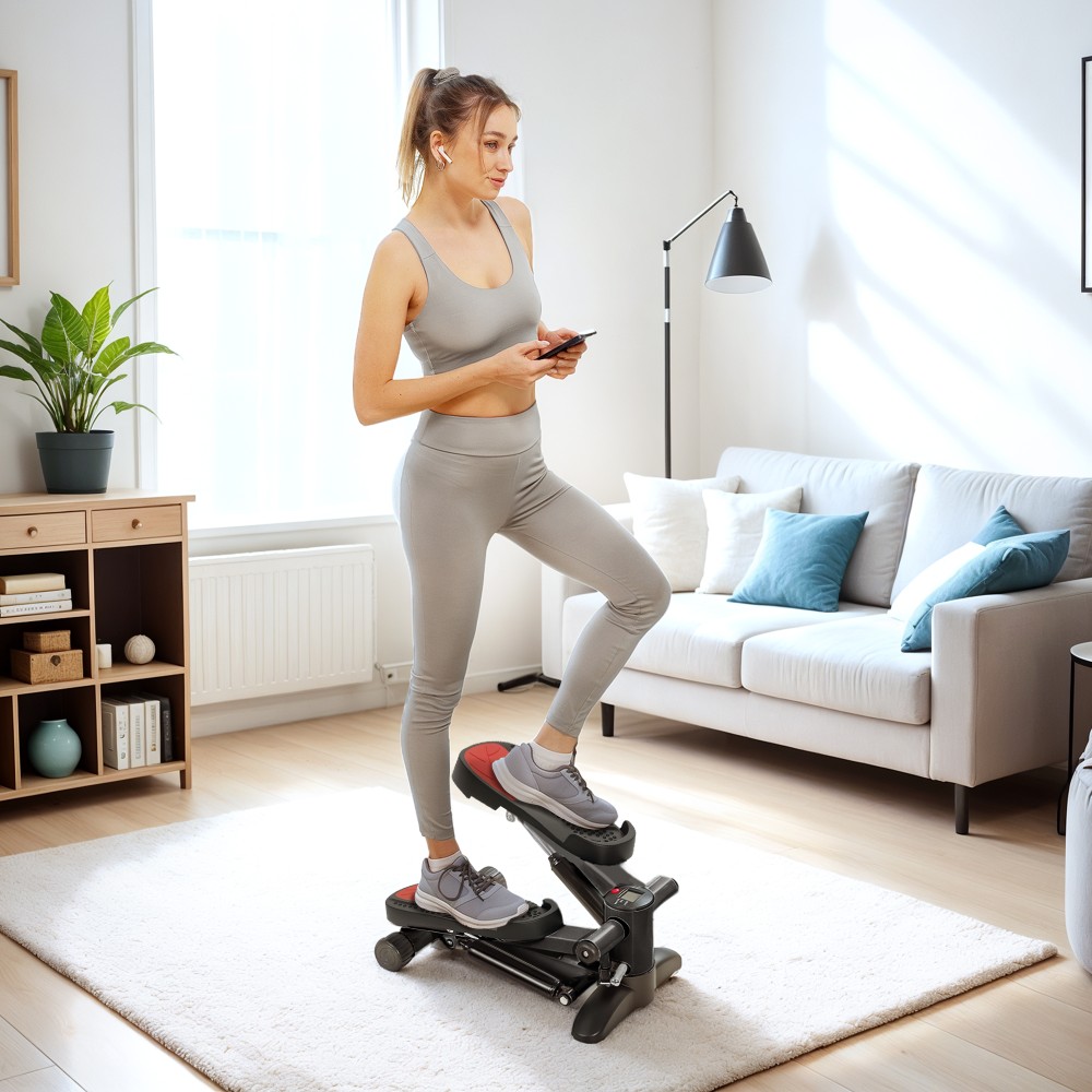 Mini Stepper, Συμπαγής συσκευή Stepper για προπόνηση, Fitness Stepper με οθόνη LCD και αντιολισθητικά πεντάλ, μαύρο
