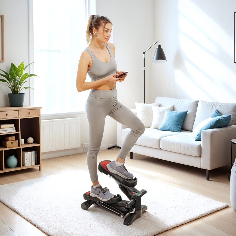 Mini Stepper, Συμπαγής συσκευή Stepper για προπόνηση, Fitness Stepper με οθόνη LCD και αντιολισθητικά πεντάλ, μαύρο
