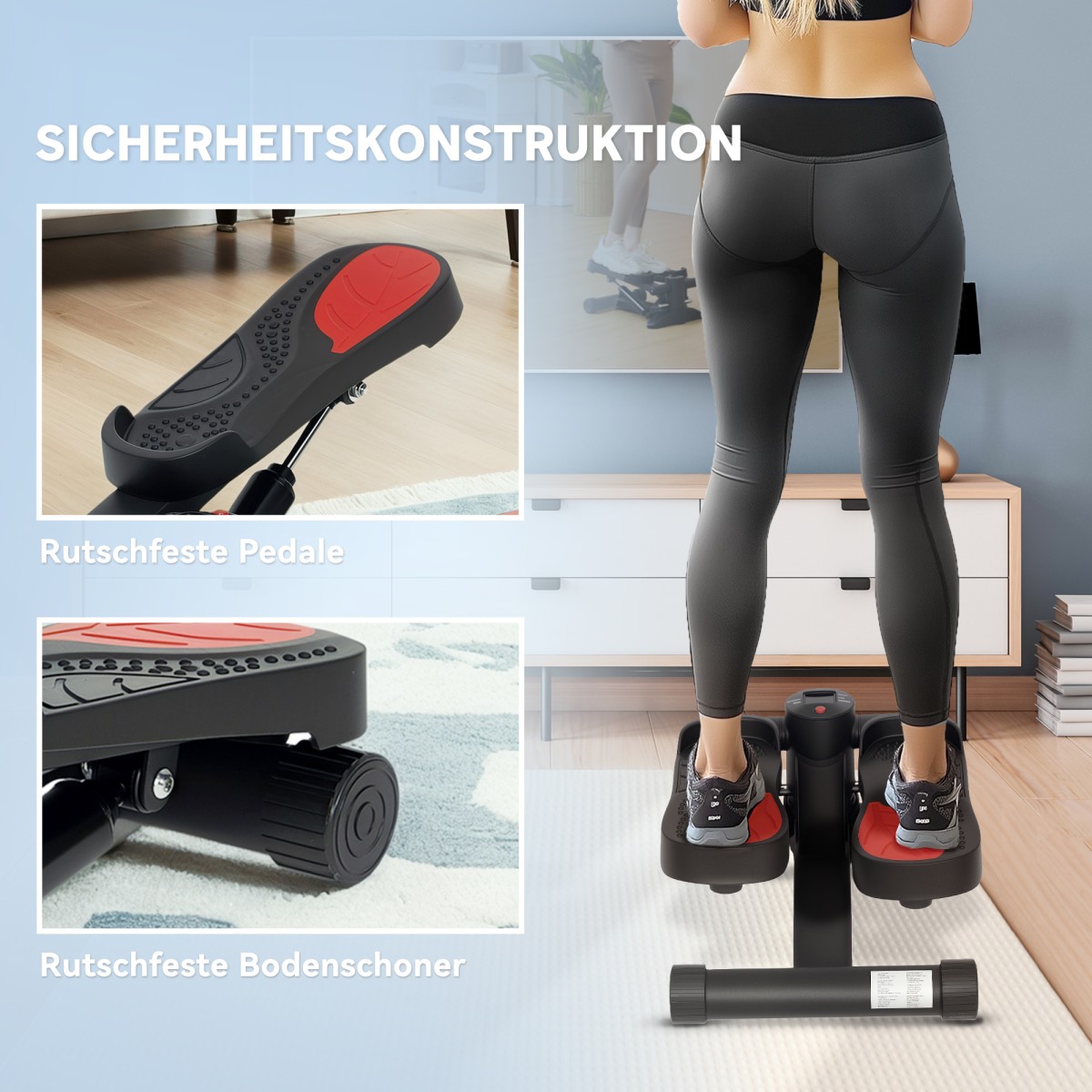 Mini Stepper, Συμπαγής συσκευή Stepper για προπόνηση, Fitness Stepper με οθόνη LCD και αντιολισθητικά πεντάλ, μαύρο
