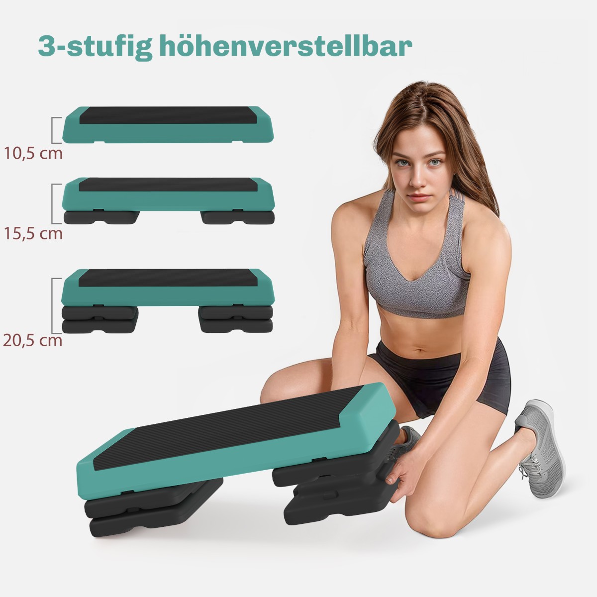 Αερόβιο stepper fitness ρυθμιζόμενο καθ' ύψος με 3 σκαλοπάτια (10,5/15,5/20,5 cm), αντιολισθητικό πράσινο