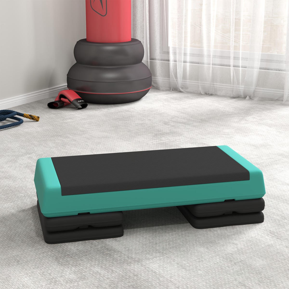 Αερόβιο stepper fitness ρυθμιζόμενο καθ' ύψος με 3 σκαλοπάτια (10,5/15,5/20,5 cm), αντιολισθητικό πράσινο