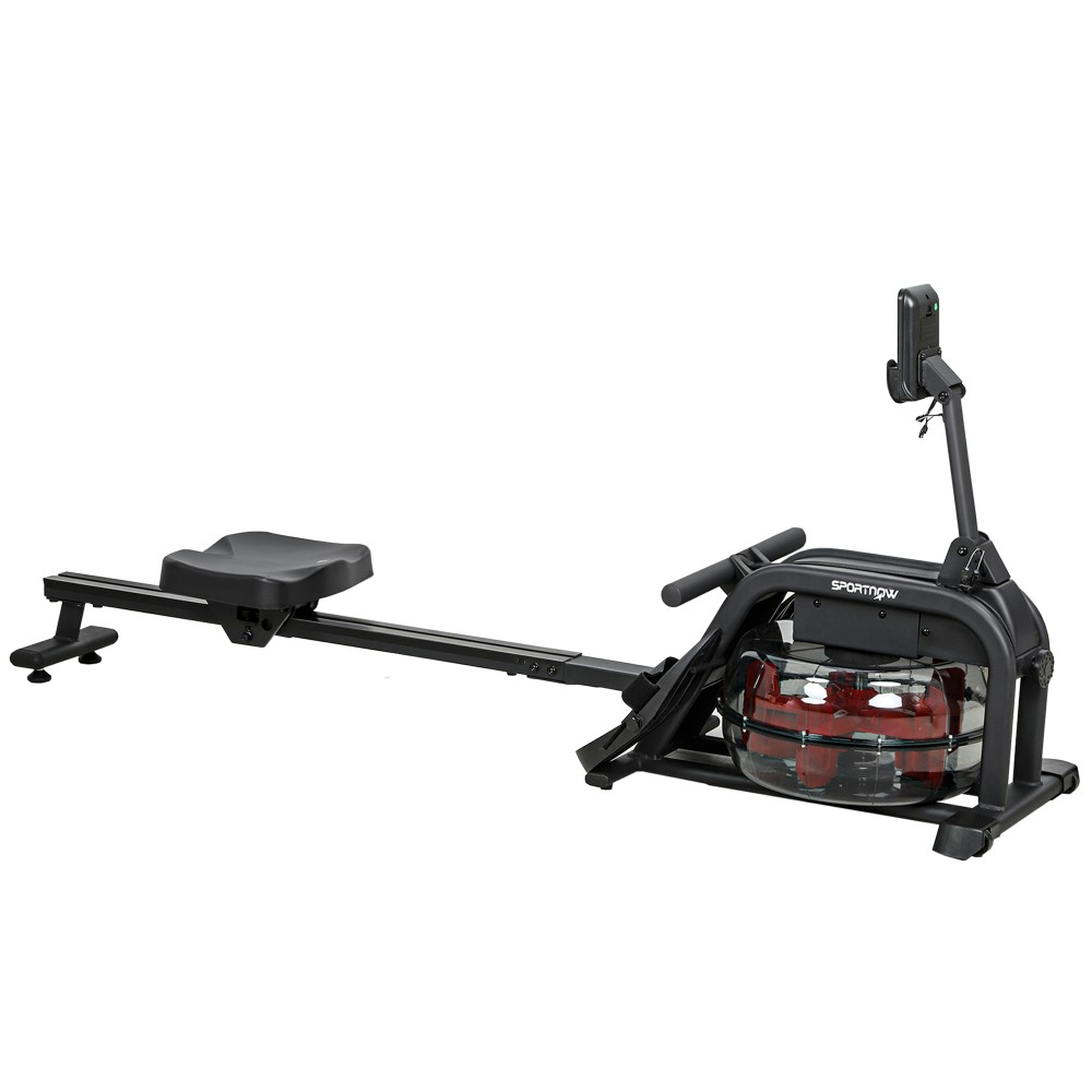 Κωπηλατική μηχανή για προπόνηση, Κωπηλατική μηχανή με δεξαμενή νερού 6-11 λίτρων, οθόνη LCD, βάση κινητού τηλεφώνου, χωρητικότητα 135 κιλών, ατσάλι, μαύρο