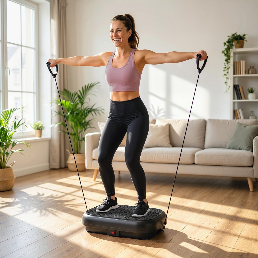 Πλάκα δόνησης με 120 επίπεδα έντασης, 5 προ-προγράμματα, τηλεχειριστήριο, οθόνη LED για οικοδόμηση μυών, μαύρο