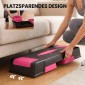 Αερόβιο stepper fitness ρυθμιζόμενο καθ' ύψος με 3 σκαλοπάτια (12/17,5/22,5 cm), αντιολισθητικό χαλάκι μαύρο + ροζ