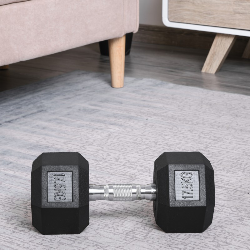 Dumbbell 17,5kg Barbell Barbell Weight Αντιολισθητική λαβή Μαύρο + Ασημί