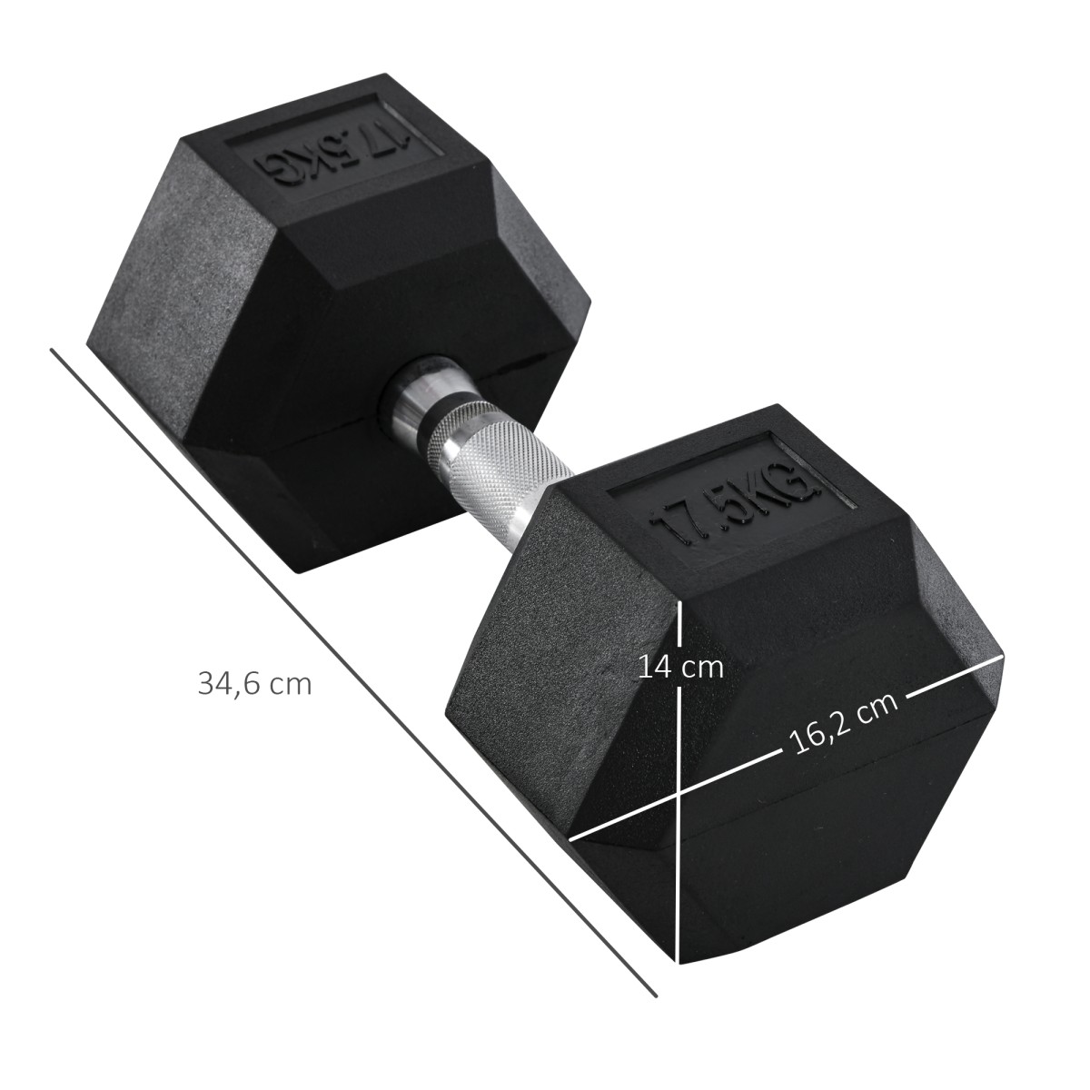 Dumbbell 17,5kg Barbell Barbell Weight Αντιολισθητική λαβή Μαύρο + Ασημί