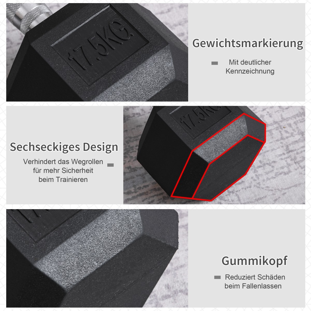 Dumbbell 17,5kg Barbell Barbell Weight Αντιολισθητική λαβή Μαύρο + Ασημί