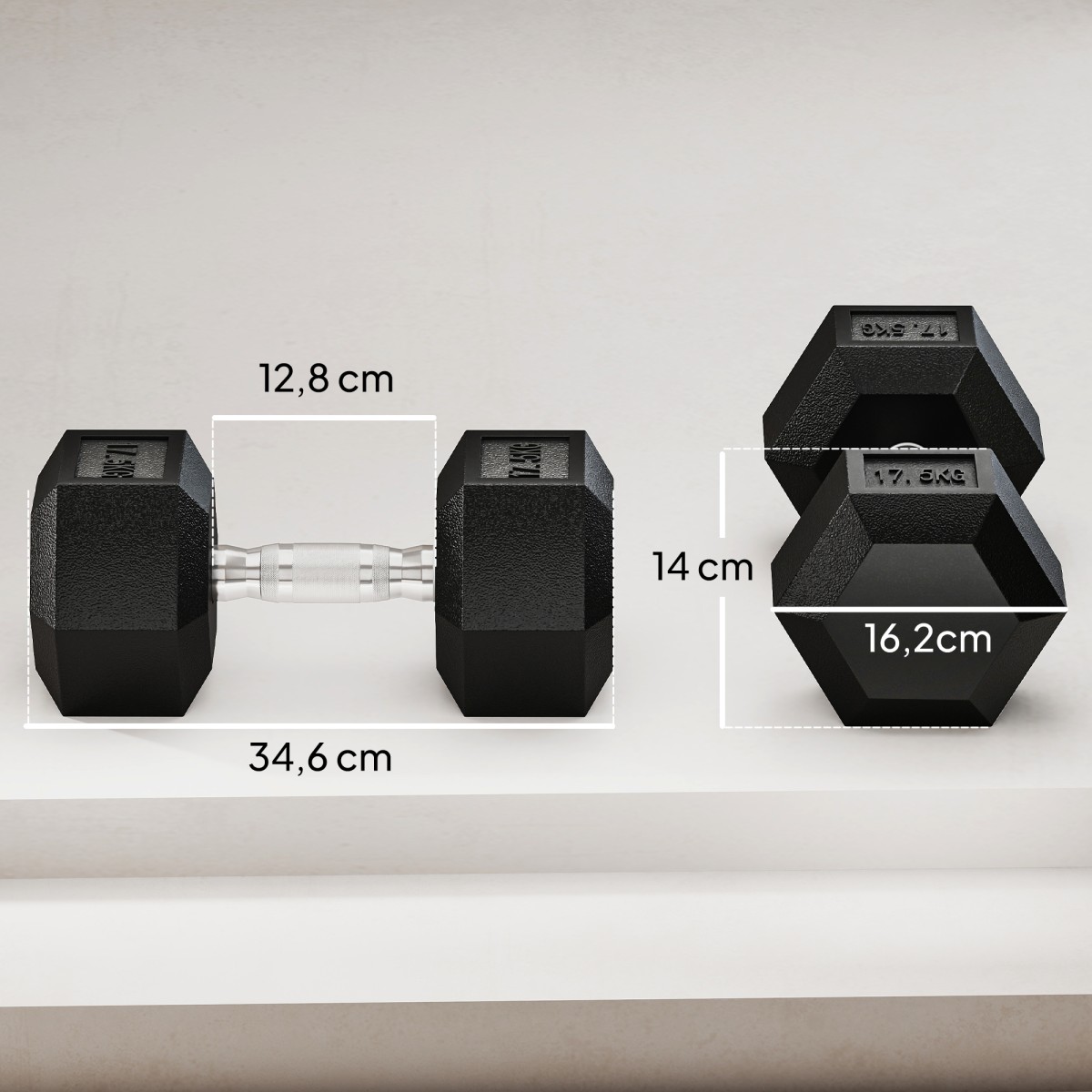 Dumbbell 35kg Barbell Barbell Weight Αντιολισθητική λαβή Μαύρο + Ασημί