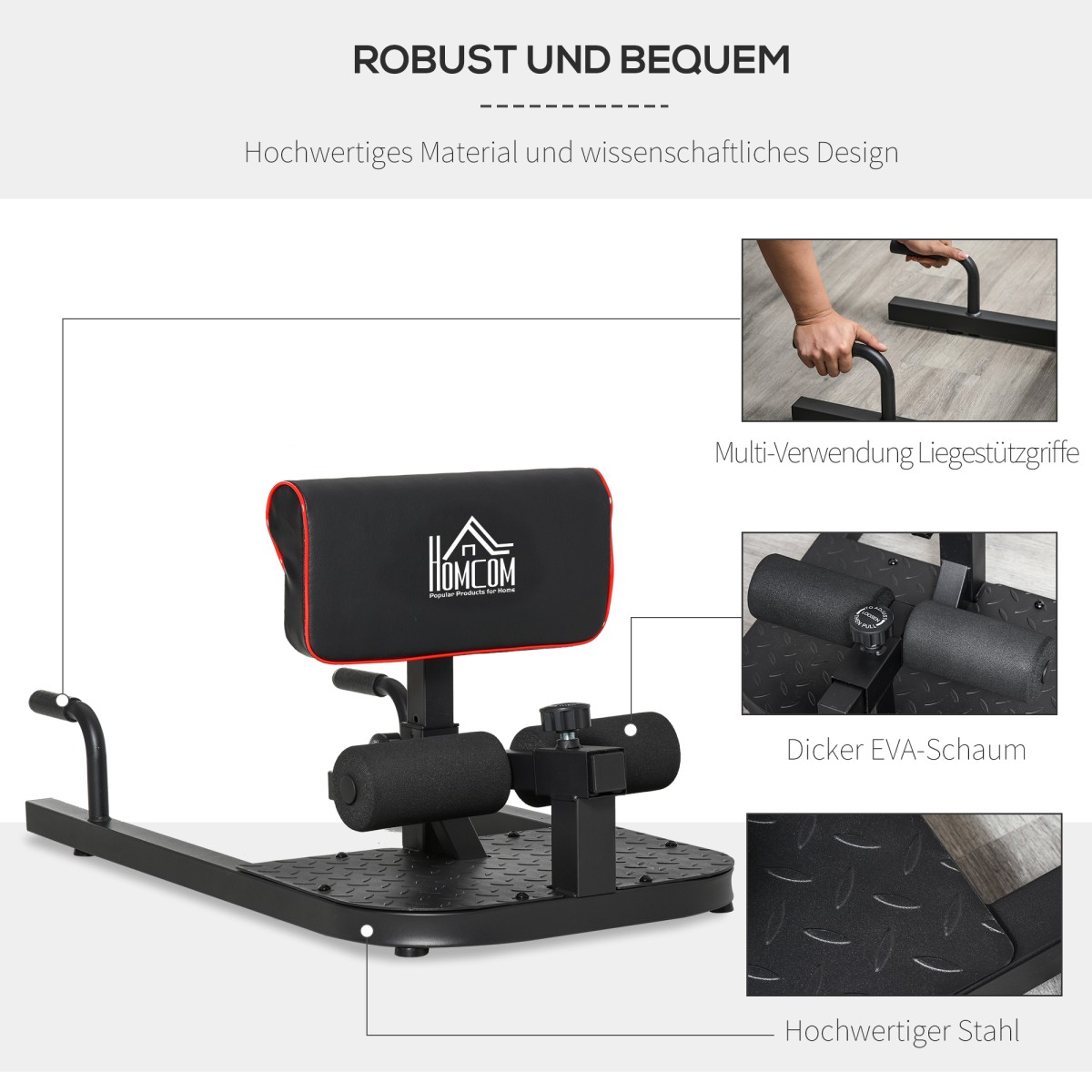 Sissy Squat Squat Trainer Leg Trainer Abdominal Buttocks Trainer 3 σε 1 Trainer Ρυθμιζόμενο έως 120 kg Steel Black 50 x 97 x (44,5-56,5) cm