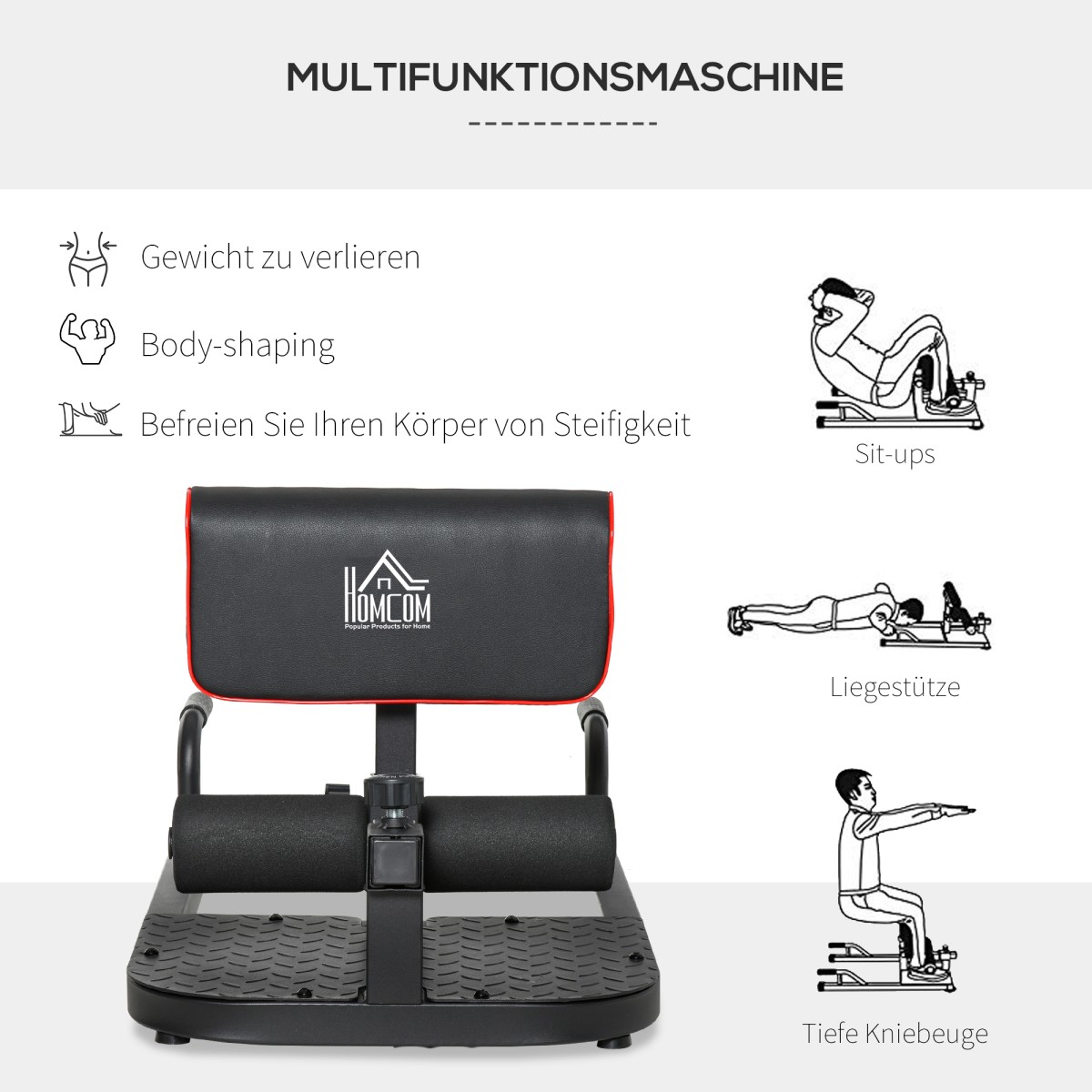 Sissy Squat Squat Trainer Leg Trainer Abdominal Buttocks Trainer 3 σε 1 Trainer Ρυθμιζόμενο έως 120 kg Steel Black 50 x 97 x (44,5-56,5) cm