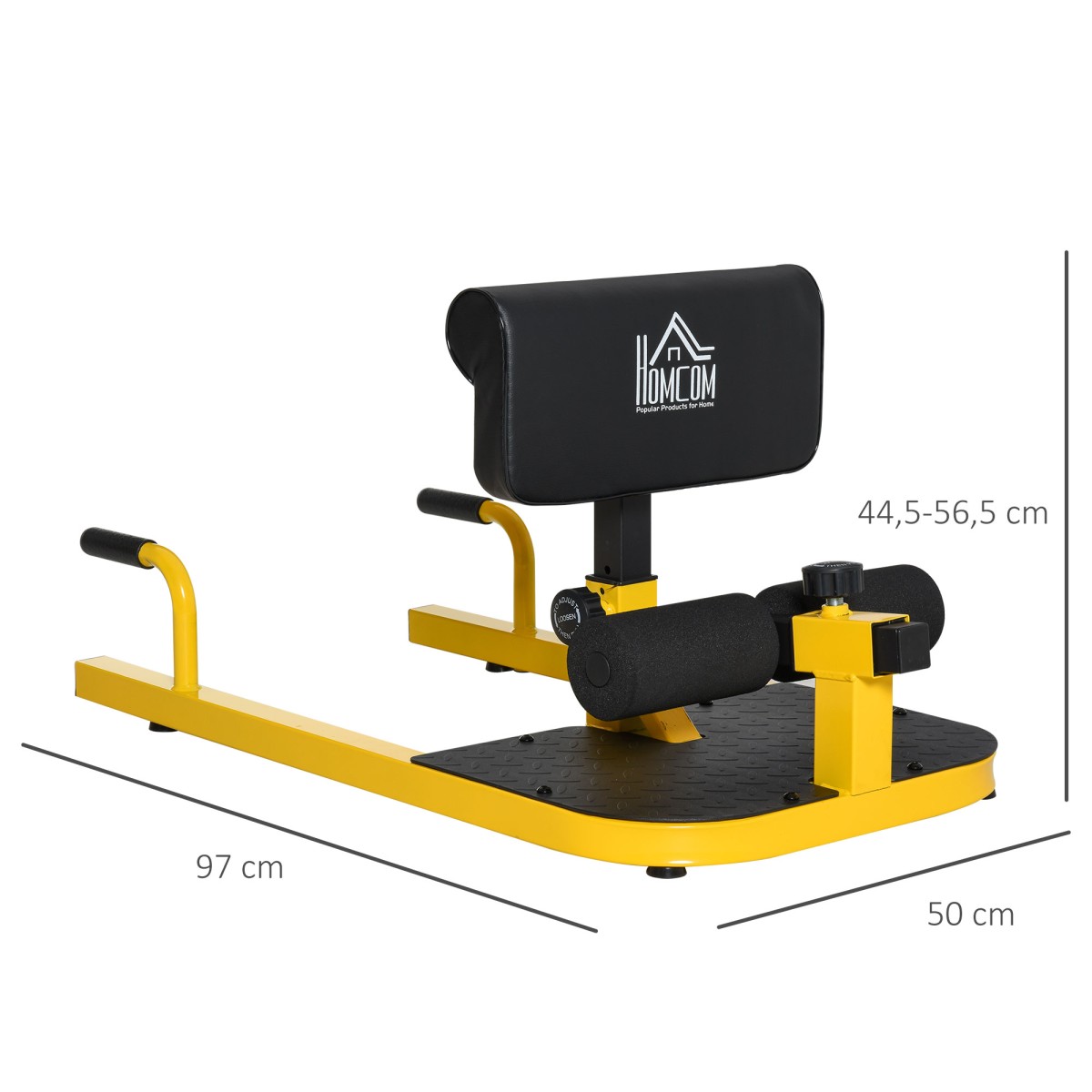 Sissy Squat Squat Trainer Leg Trainer Abdominal Buttocks Trainer 3 σε 1 Trainer Ρυθμιζόμενο έως 120 kg Steel Yellow + Black 50 x 97 x (44,5-56,5) cm