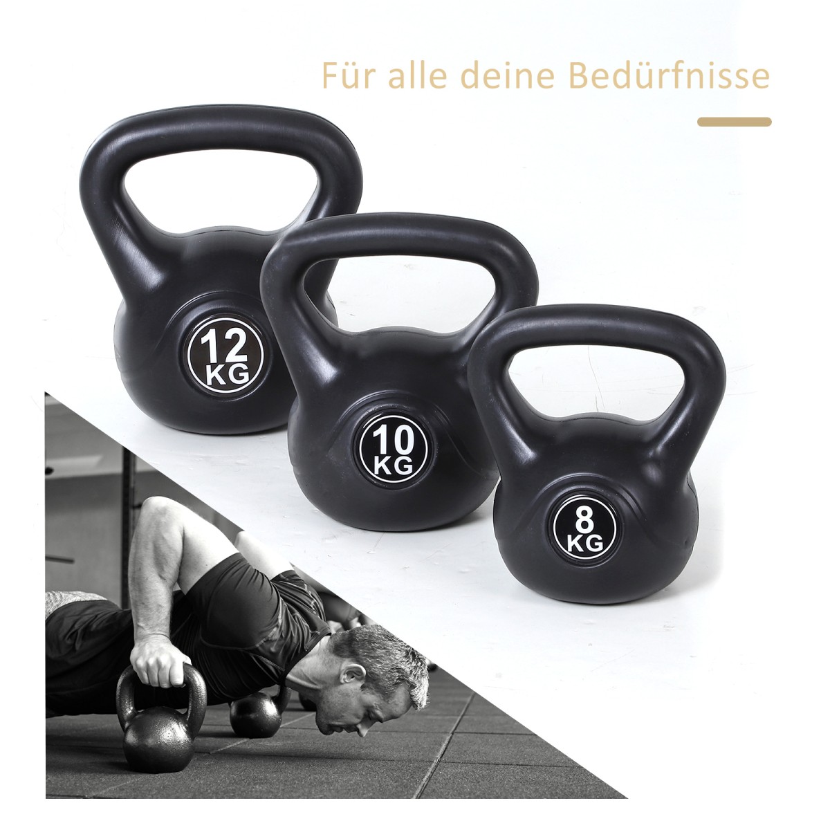 Kettlebell kettlebell 8 κιλών αλτήρας με γέμιση άμμου για αρχάριους μαύρος