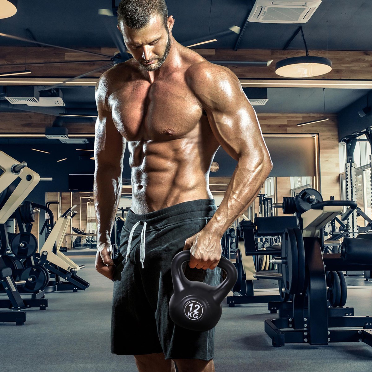 Kettlebell kettlebell 12 κιλών αλτήρας γεμισμένος με άμμο για αρχάριους μαύρος