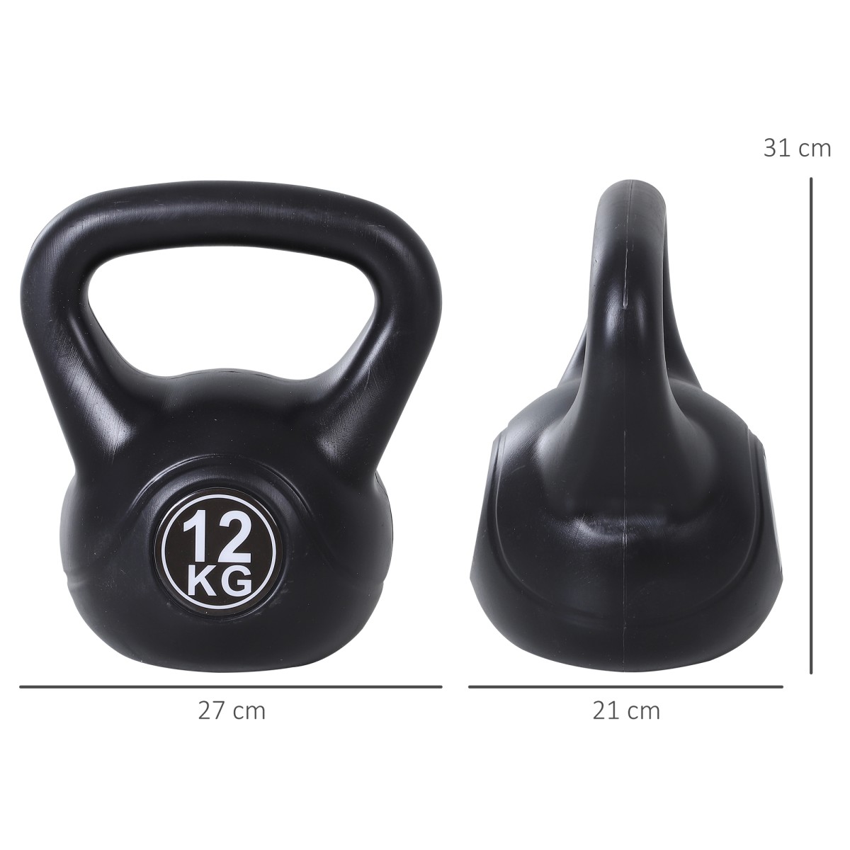 Kettlebell kettlebell 12 κιλών αλτήρας γεμισμένος με άμμο για αρχάριους μαύρος