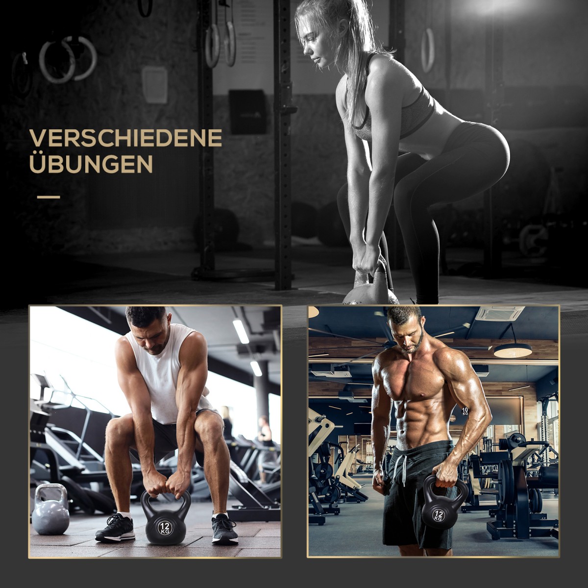 Kettlebell kettlebell 12 κιλών αλτήρας γεμισμένος με άμμο για αρχάριους μαύρος