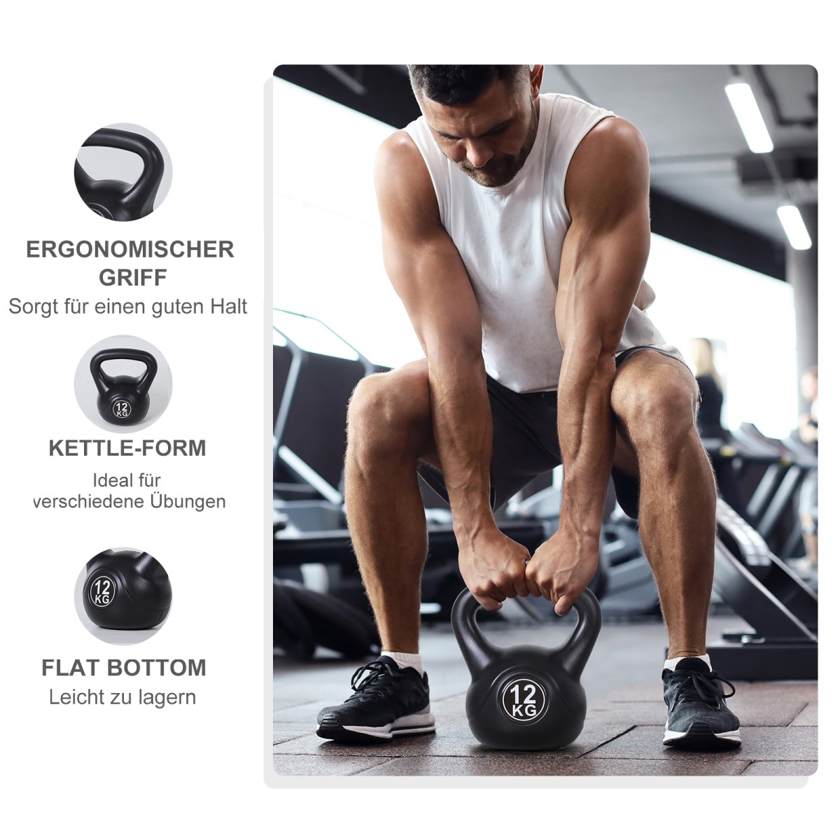 Kettlebell kettlebell 12 κιλών αλτήρας γεμισμένος με άμμο για αρχάριους μαύρος