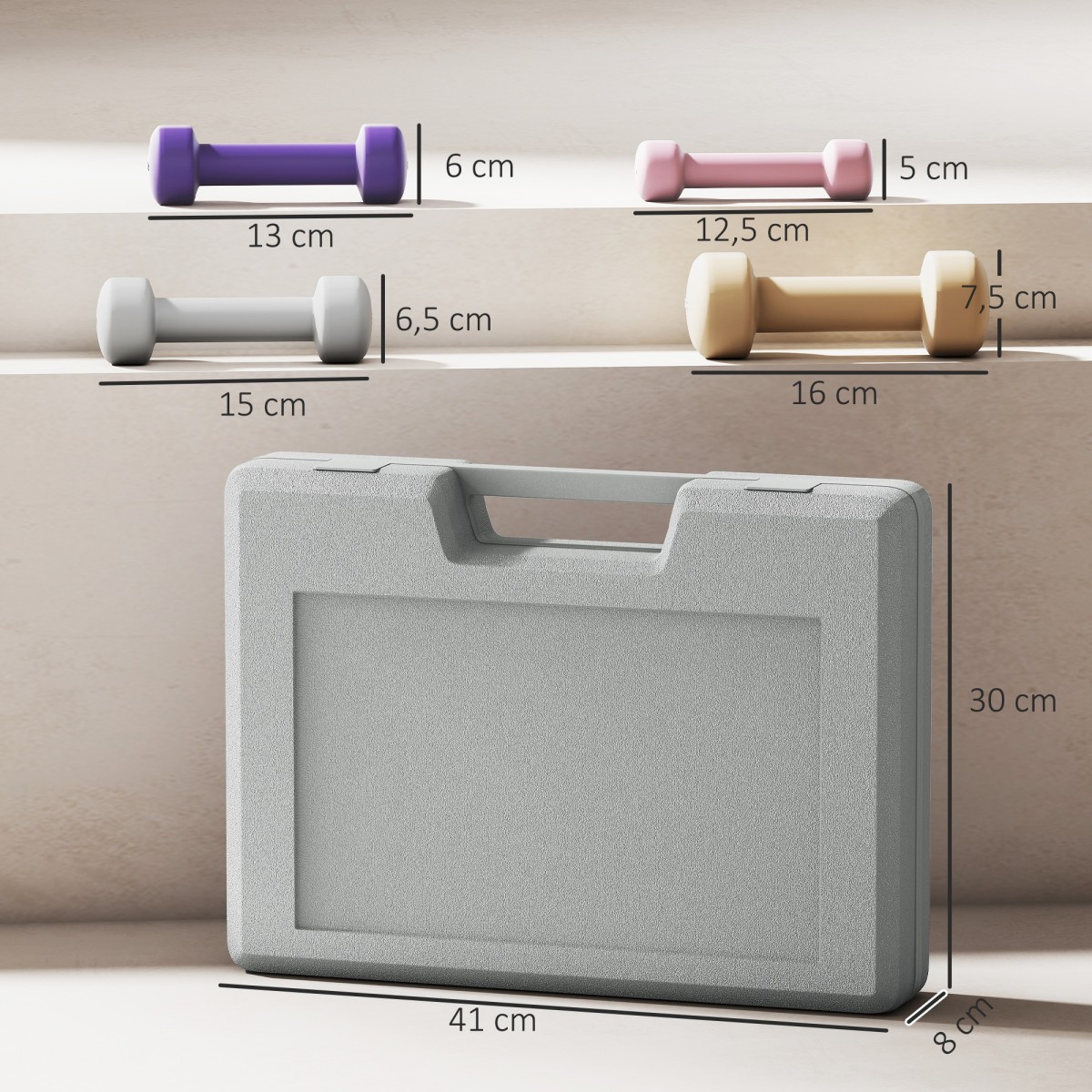 Σετ αλτήρες 4 ζεύγη αλτήρες 0,5kg-10kg με θήκη, σετ αλτήρες από χυτοσίδηρο, εξάγωνο