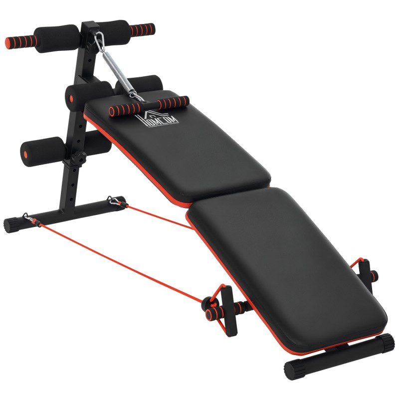 Sit Up Bench Abdominal Trainer with Training Ropes Πάγκος προπόνησης Πολυλειτουργικός Ρυθμιζόμενος & Αναδιπλούμενος 110 kg Χωρητικότητα φόρτωσης Steel Black + Red 137 x 51 x 50-66 cm