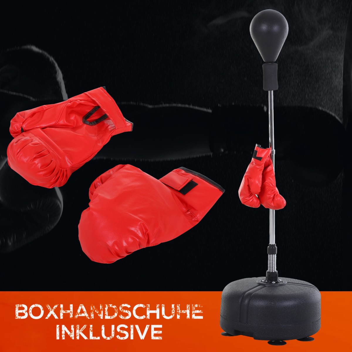 Σετ προπόνησης σετ μπαλών διάτρησης stand box 136-154 cm ρυθμιζόμενο ύψος με 1 ζευγάρι γάντια κατάλληλο για επαγγελματίες και αρχάριους μαύρο