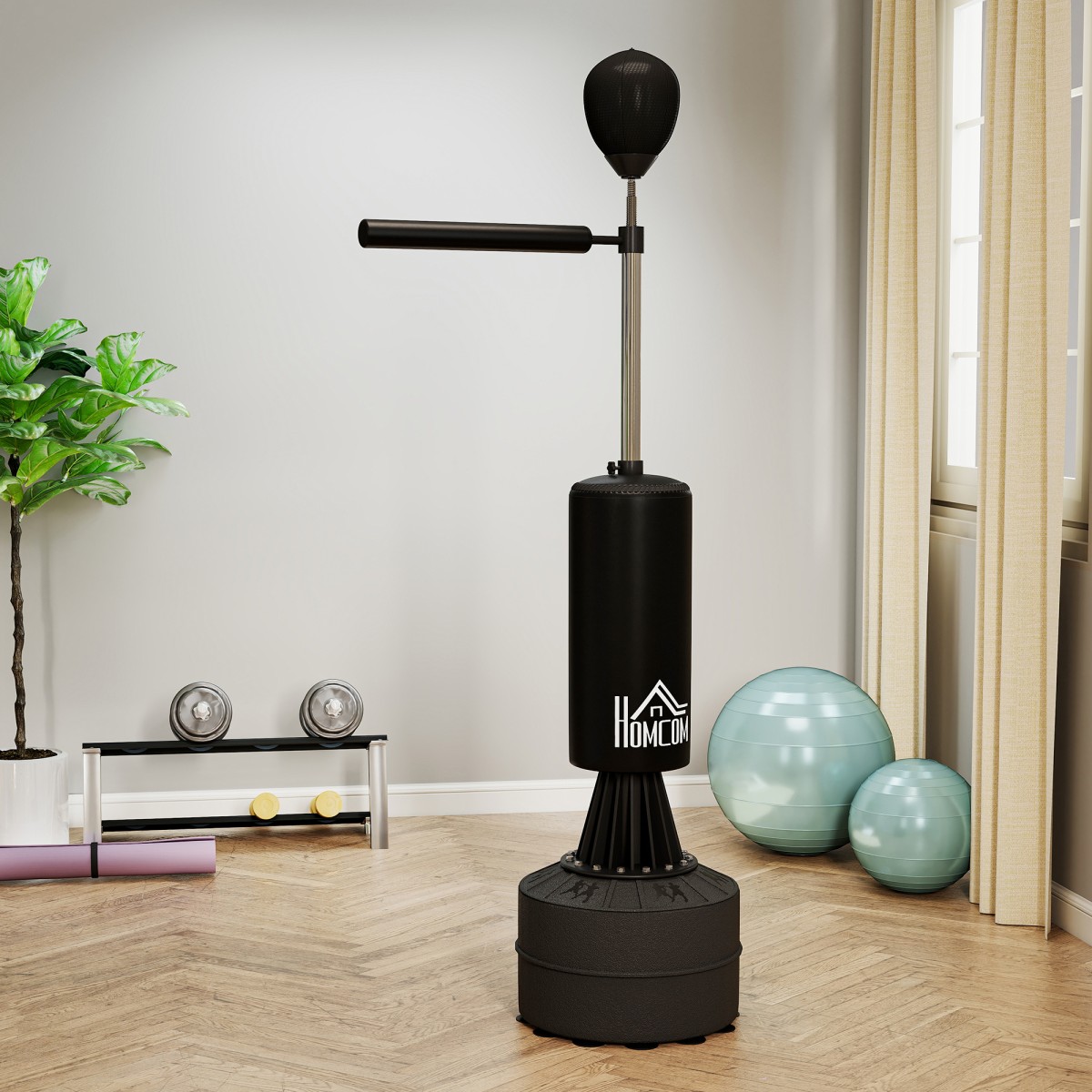 Όρθιος σάκος του μποξ με speedball, μπάρα reflex, ρυθμιζόμενο ύψος, για ενήλικες, 155-205cm, μαύρο