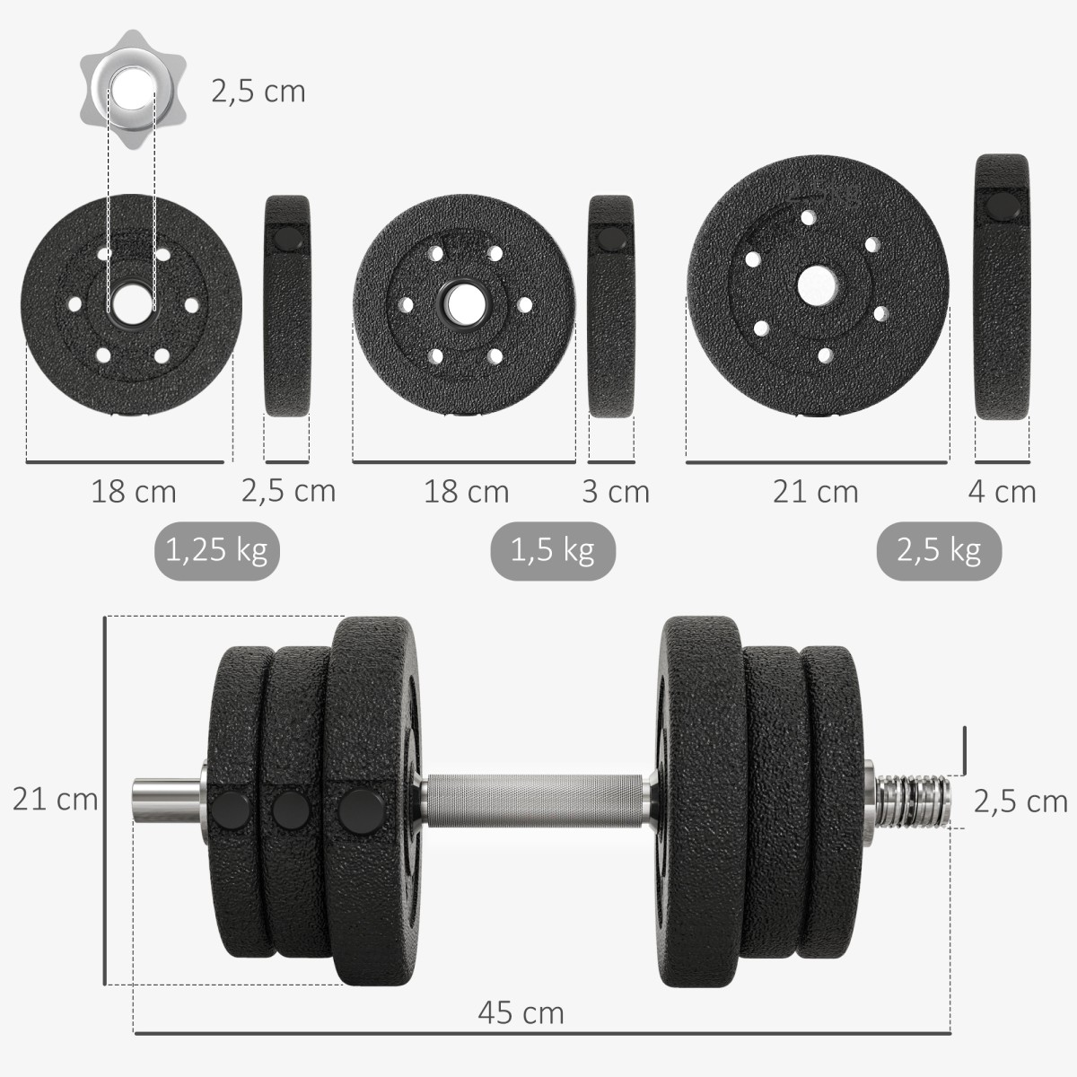 Σετ αλτήρες 25 KG Σετ αλτήρες με πλάκες βάρους για το γραφείο γυμναστικής στο σπίτι από ατσάλι Faux δέρμα Μαύρο